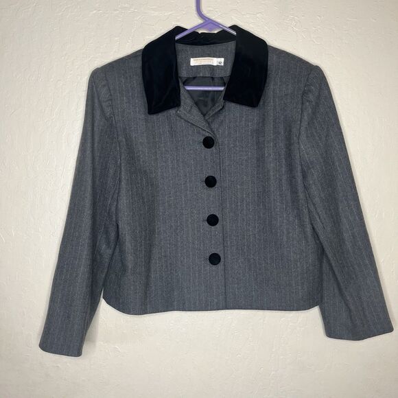 Vintage Brooks Brothers Gray Pinstriped  Velvet Collar Blazer  Womens Size 12 - Picture 1 of 9